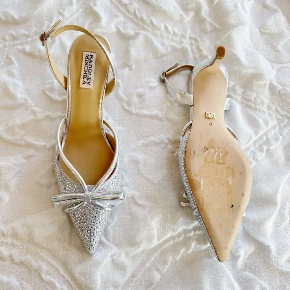Badgley Mischka Angelina Satin Rhinestone Pumps Size 8